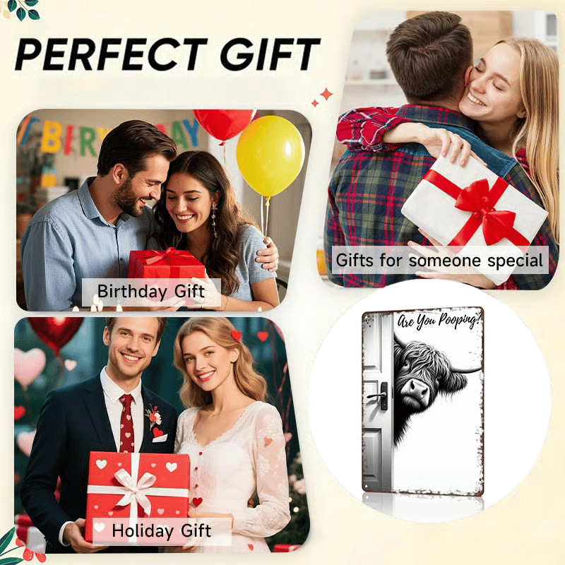 Vintage Highland Cow Sign – Funny Are You Pooping? Wall Decor😂