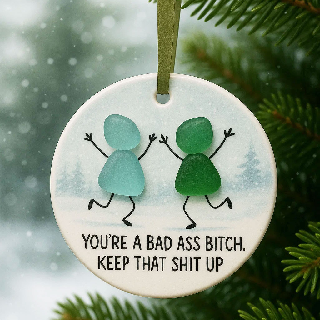 Badass Bestie Sea Glass Friendship Ornament