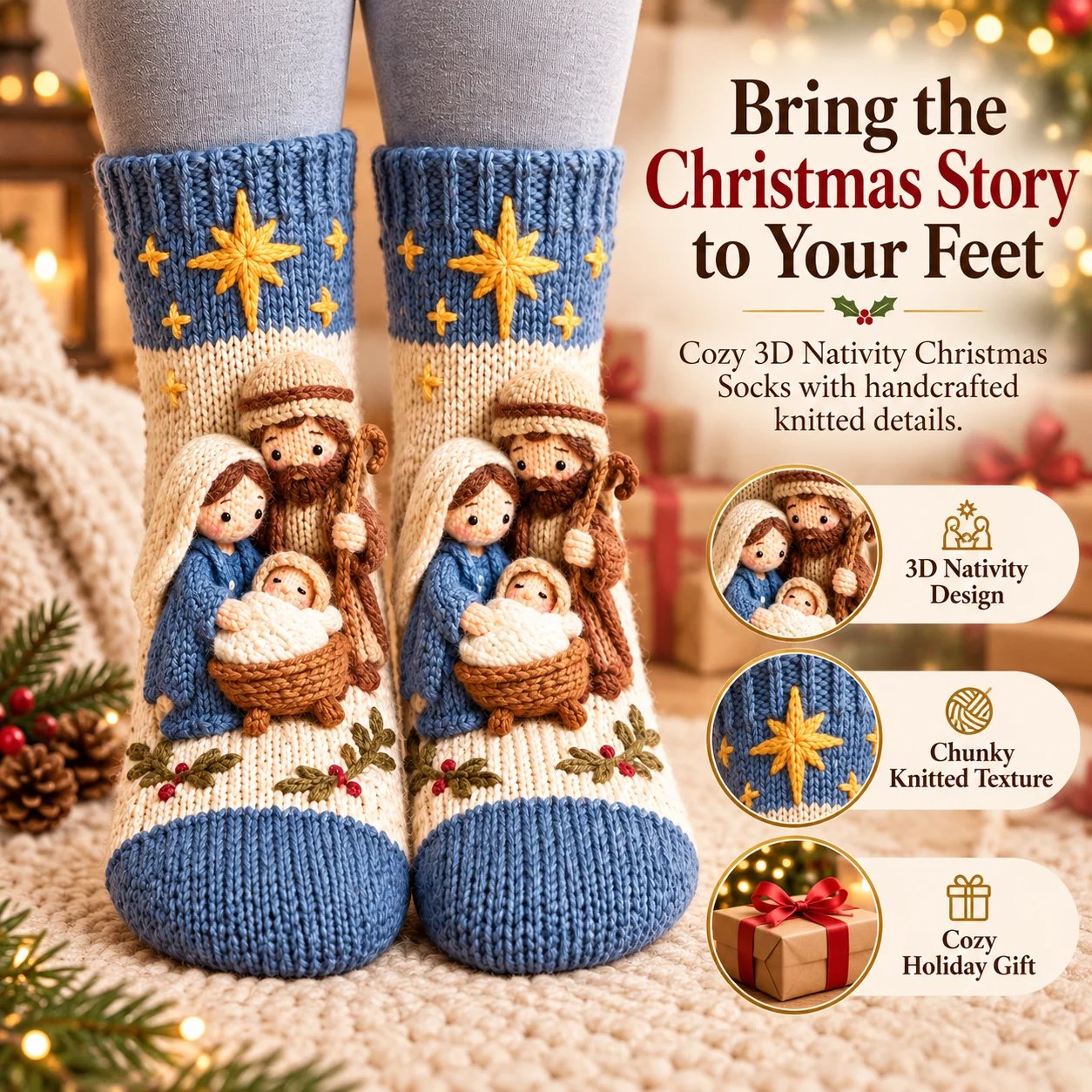 3D Nativity Christmas Socks 3D Nativity Christmas Socks