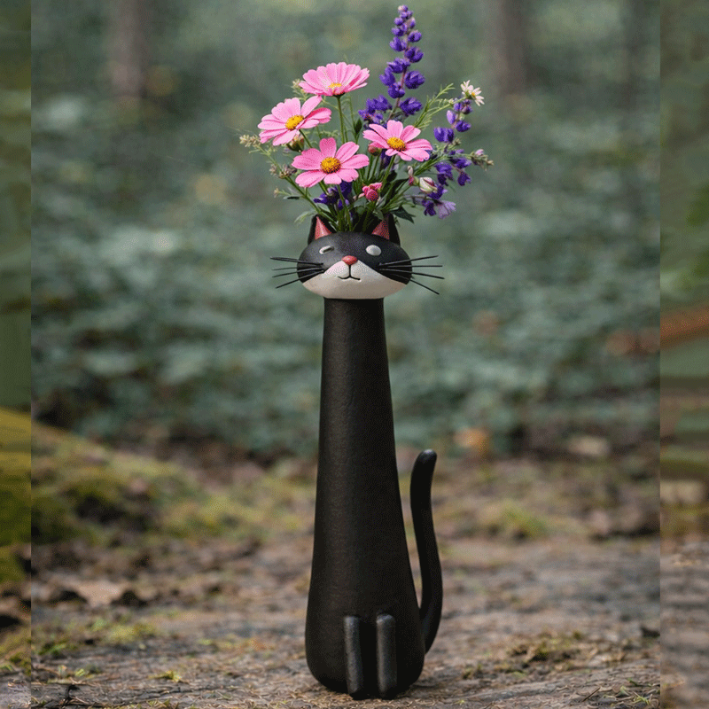 Handmade Clay Funny Cat Cat Vase
