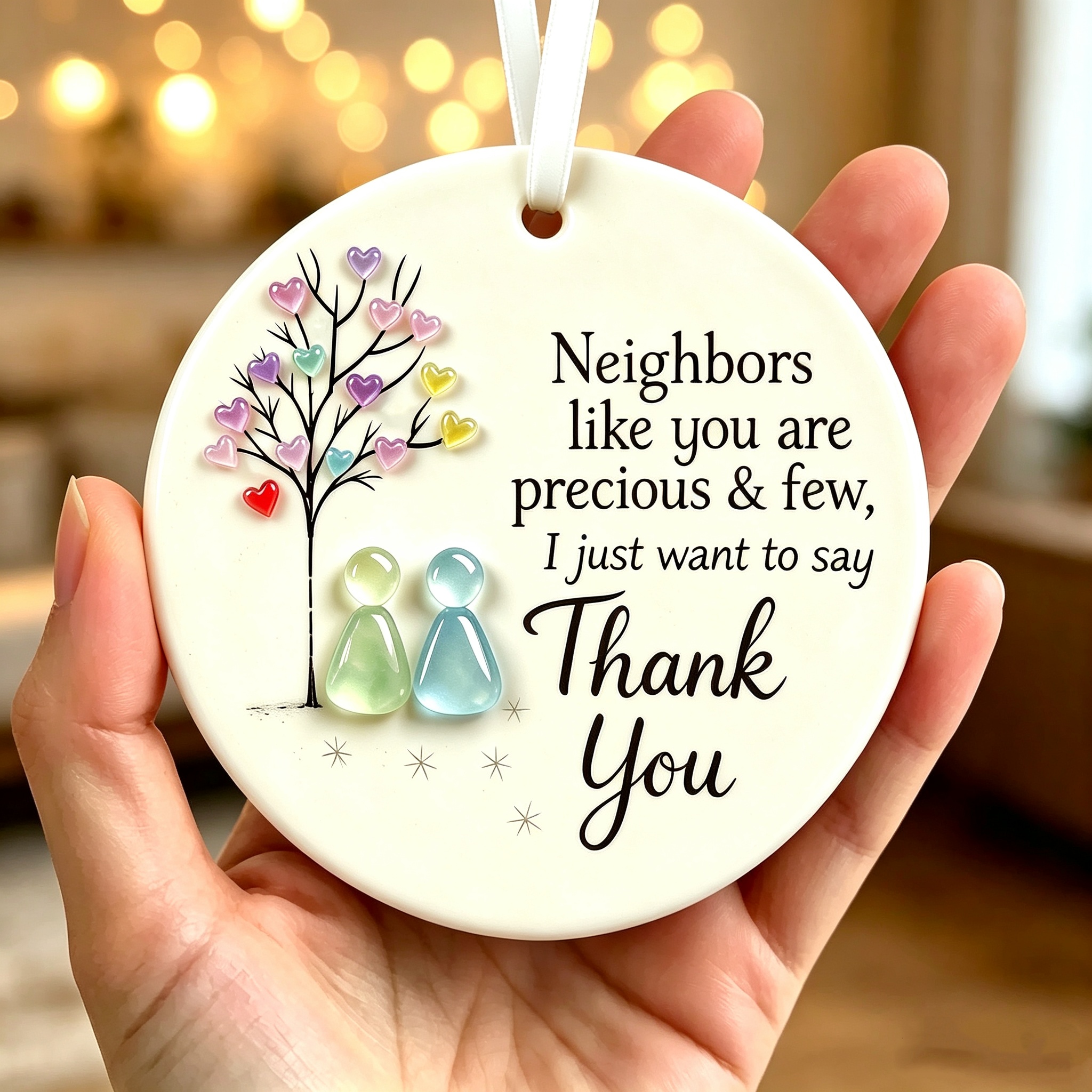 "Thank You, Neighbor" Round Sea Glass Hanging Ornament
