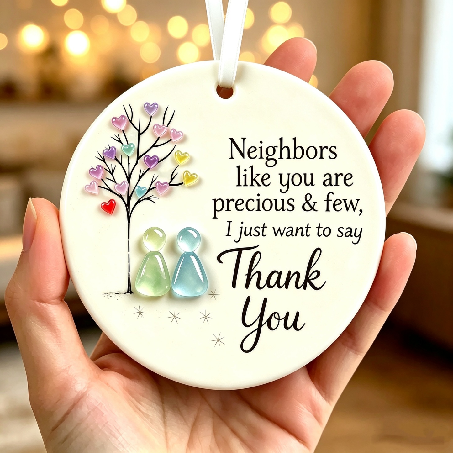 "Thank You, Neighbor" Round Sea Glass Hanging Ornament