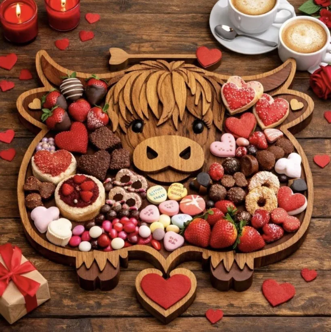 🐮 Highland Cow Wooden Charcuterie Board