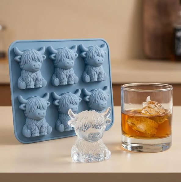 🐮 Mini Highland Cow Ice Cube & Dessert Mold 🧊🍪 Cute 3D Ice for Drinks, Parties & Gifts💕