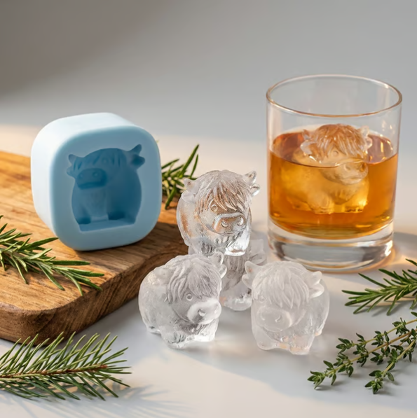 🐮 Mini Highland Cow Ice Cube & Dessert Mold 🧊🍪 Cute 3D Ice for Drinks, Parties & Gifts💕
