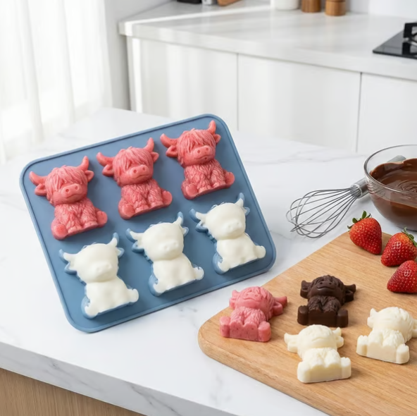 🐮 Mini Highland Cow Ice Cube & Dessert Mold 🧊🍪 Cute 3D Ice for Drinks, Parties & Gifts💕