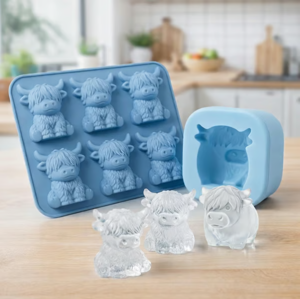 🐮 Mini Highland Cow Ice Cube & Dessert Mold 🧊🍪 Cute 3D Ice for Drinks, Parties & Gifts💕