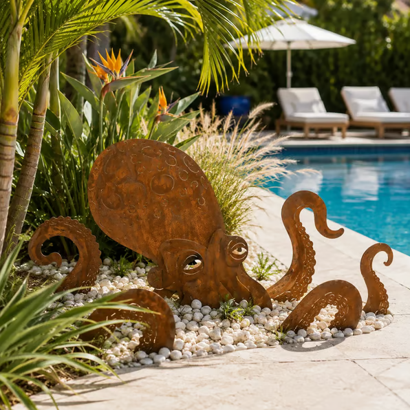  🐙Rust Patina Giant Squid Garden Sculpture