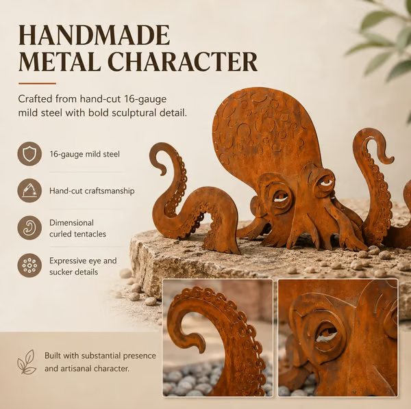  🐙Rust Patina Giant Squid Garden Sculpture