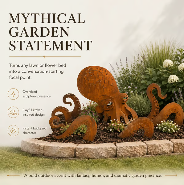 🐙Rust Patina Giant Squid Garden Sculpture