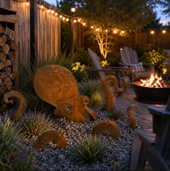  🐙Rust Patina Giant Squid Garden Sculpture