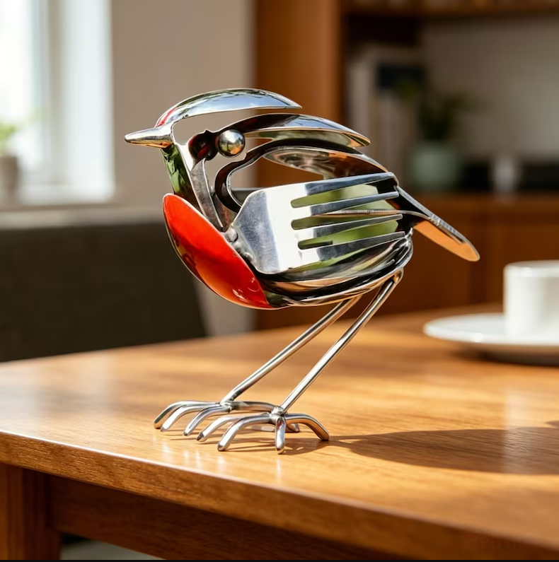 Handmade Silver Robin Garden Sculpture