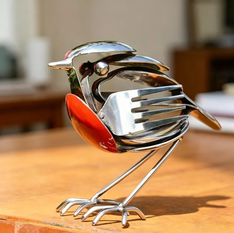 Handmade Silver Robin Garden Sculpture