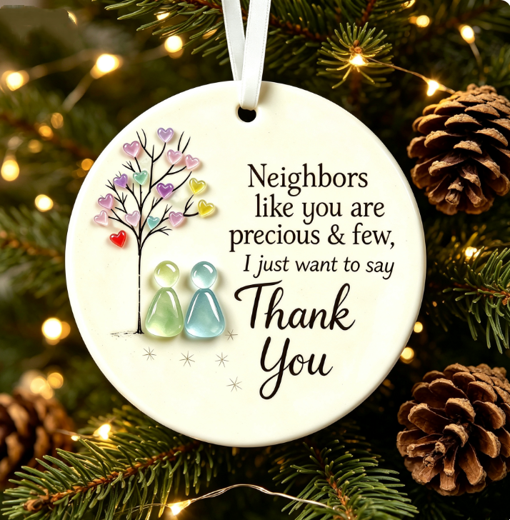 "Thank You, Neighbor" Round Sea Glass Hanging Ornament