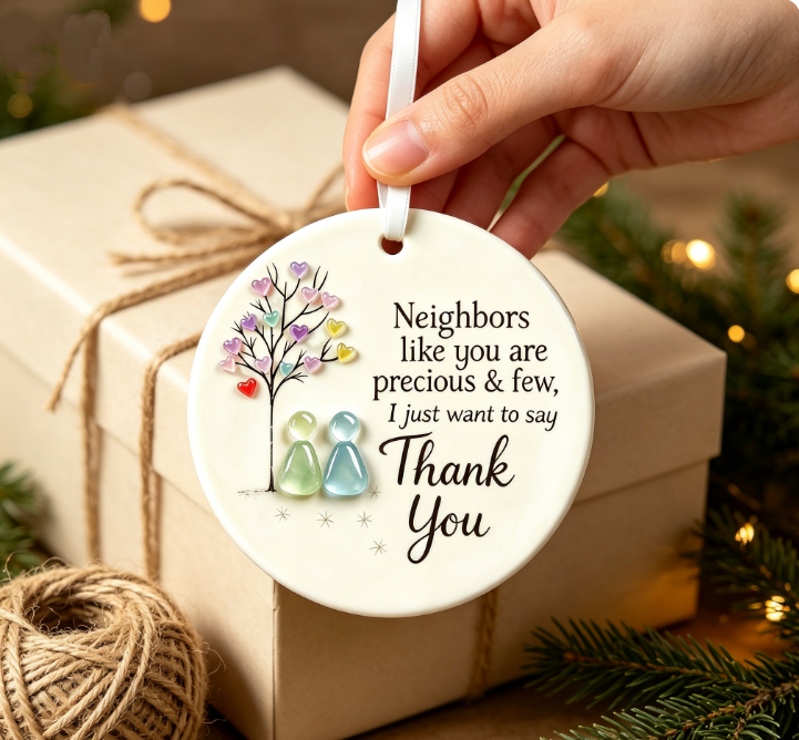 "Thank You, Neighbor" Round Sea Glass Hanging Ornament