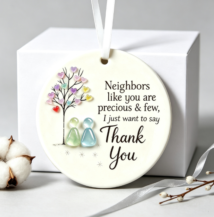 "Thank You, Neighbor" Round Sea Glass Hanging Ornament