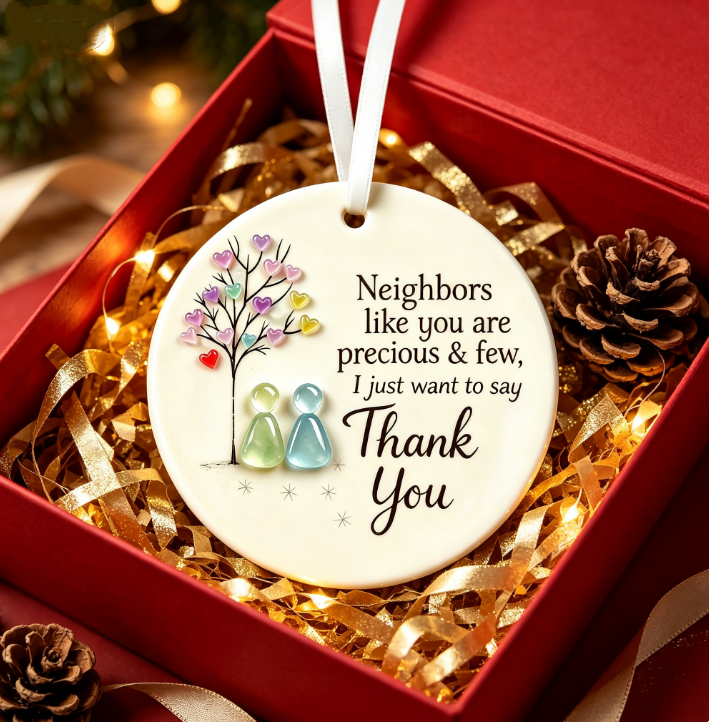 "Thank You, Neighbor" Round Sea Glass Hanging Ornament