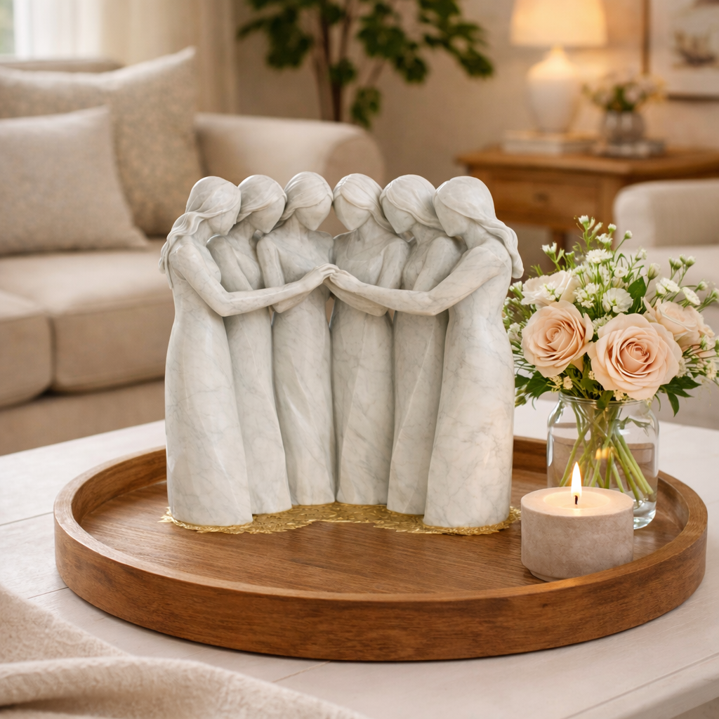 Celebrates Friendships Handmade White Marble Sisters Sculpture