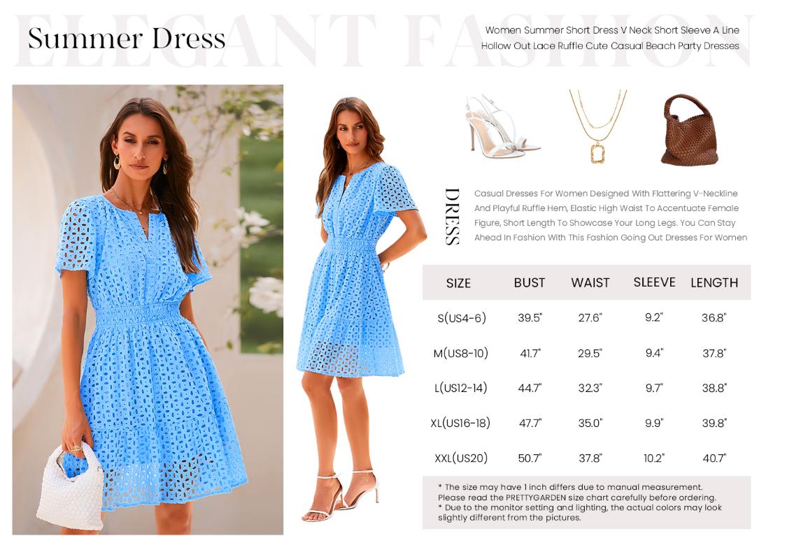 PrettyGarden Women Summer Short Dress V Neck Short Sleeve A Line Hollow Out Lace Ruffle Cute Casual Beach Party Formal Dresses,-Chic Womenswear Army Green Basic PrettyGarden Women Summer Short Dress V Neck Short Sleeve A Line Hollow Out Lace Ruffle Cute Casual Beach Party Formal Dresses,-Chic Womenswear Army Green Basic
