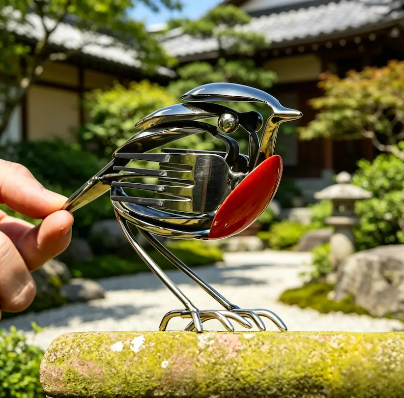 Handmade Silver Robin Garden Sculpture
