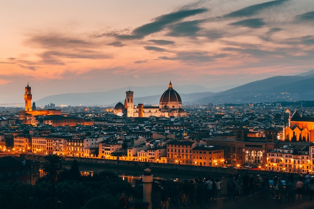 Free photo beautiful aerial shot of florence, italy architecture in the evening