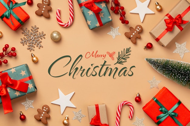 Free photo horizontal christmas banner with presents