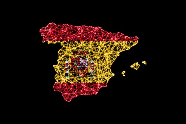 Carte photo gratuite de l'Espagne, carte en maillage polygonal, carte du drapeau