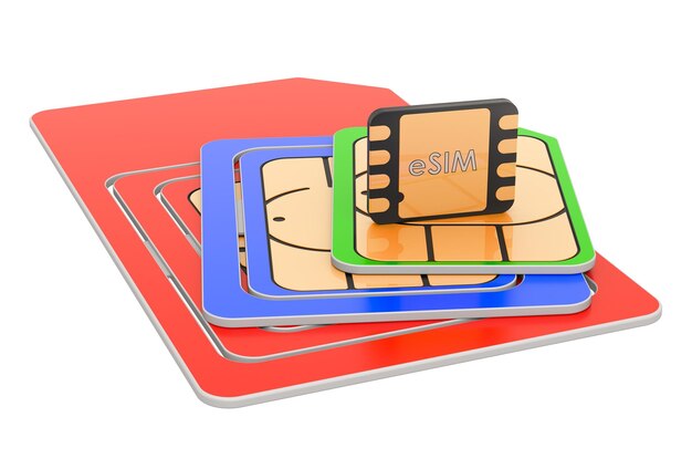 Photo set simcards for mobile devices with chip 3d rendering
