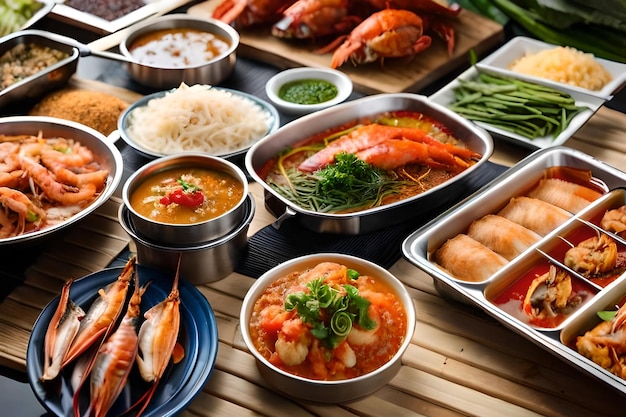 Photo a variety of food including shrimp, rice, and vegetables.