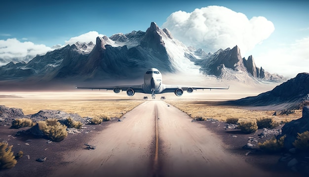 Free photo the plane takes off in the mountains generative ai