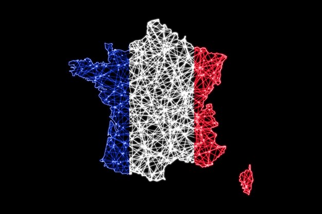 Free photo map of france, polygonal mesh line map, flag map