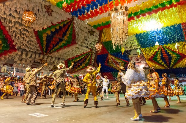 Photo square dance performing at the feast of saint john campina grande paraiba brazil