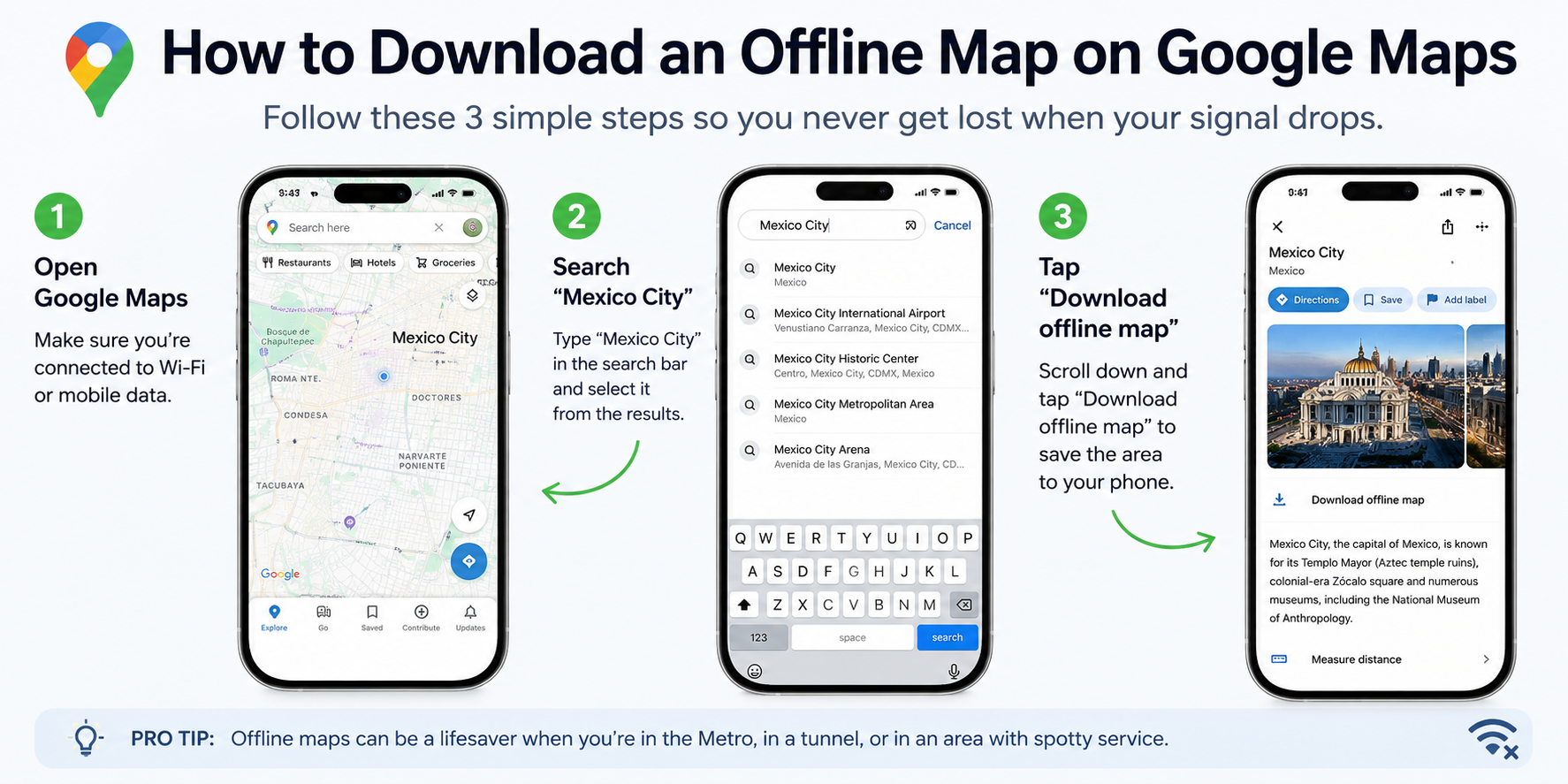 Downloading Mexico City offline map on Google Maps
