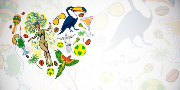 Photo i love brazil concept with traditional symbols carnival football cristo redentor at light background