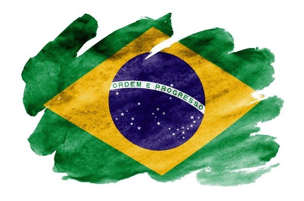 Photo brazil flag  is depicted in liquid watercolor style isolated on white