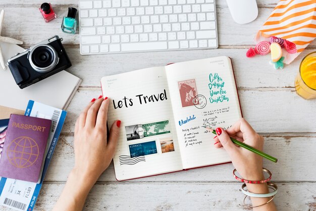 Free photo planning traveling trip notes wanderkust