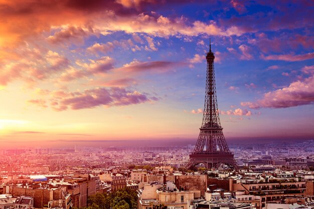 Photo paris eiffel tower and skyline aerial france