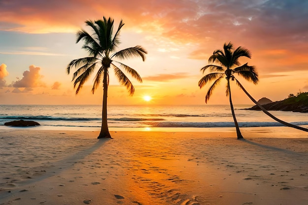 Photo a sandy beach with palm trees swaying in the breeze and a group of locals offering grilled seafood