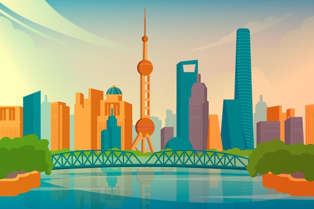 Free vector city landmarks - background for video conferencing