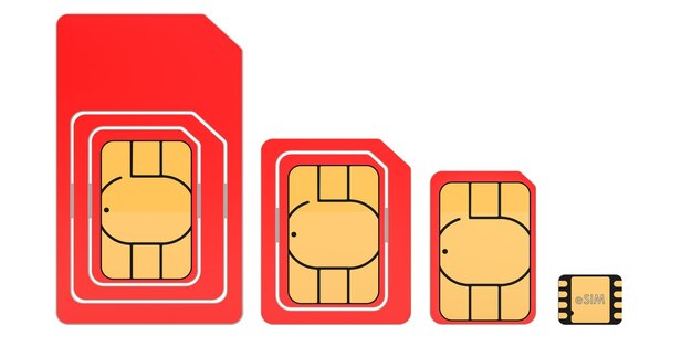 Photo esim nano micro and mini sim cards modern chip mobile cellular communication technology 3d rendering