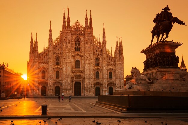 Free photo view of duomo at sunrise, milan, europe.