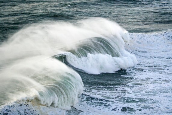Waves crushing at Praia do Norte, Nazaré, Portugal