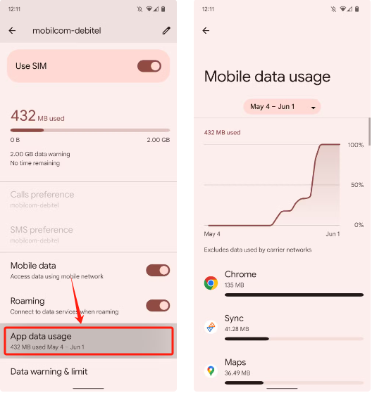 check data usage in Android phones