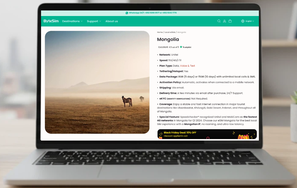 ByteSIM Mongolia eSIM description
