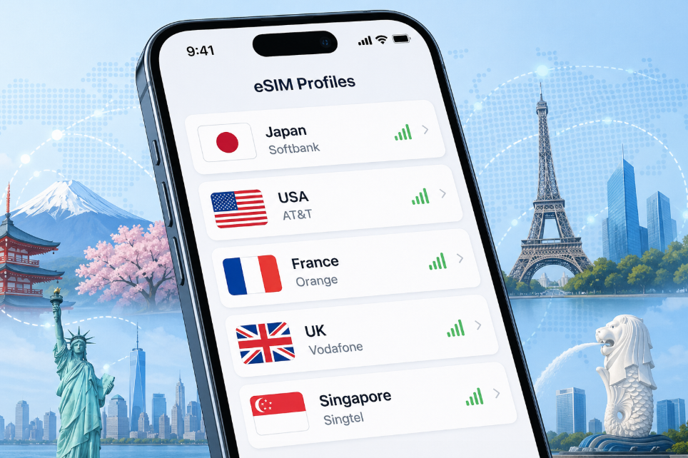 eSIM makes it easy to manage multiple global profiles without the need for physical SIM cards.