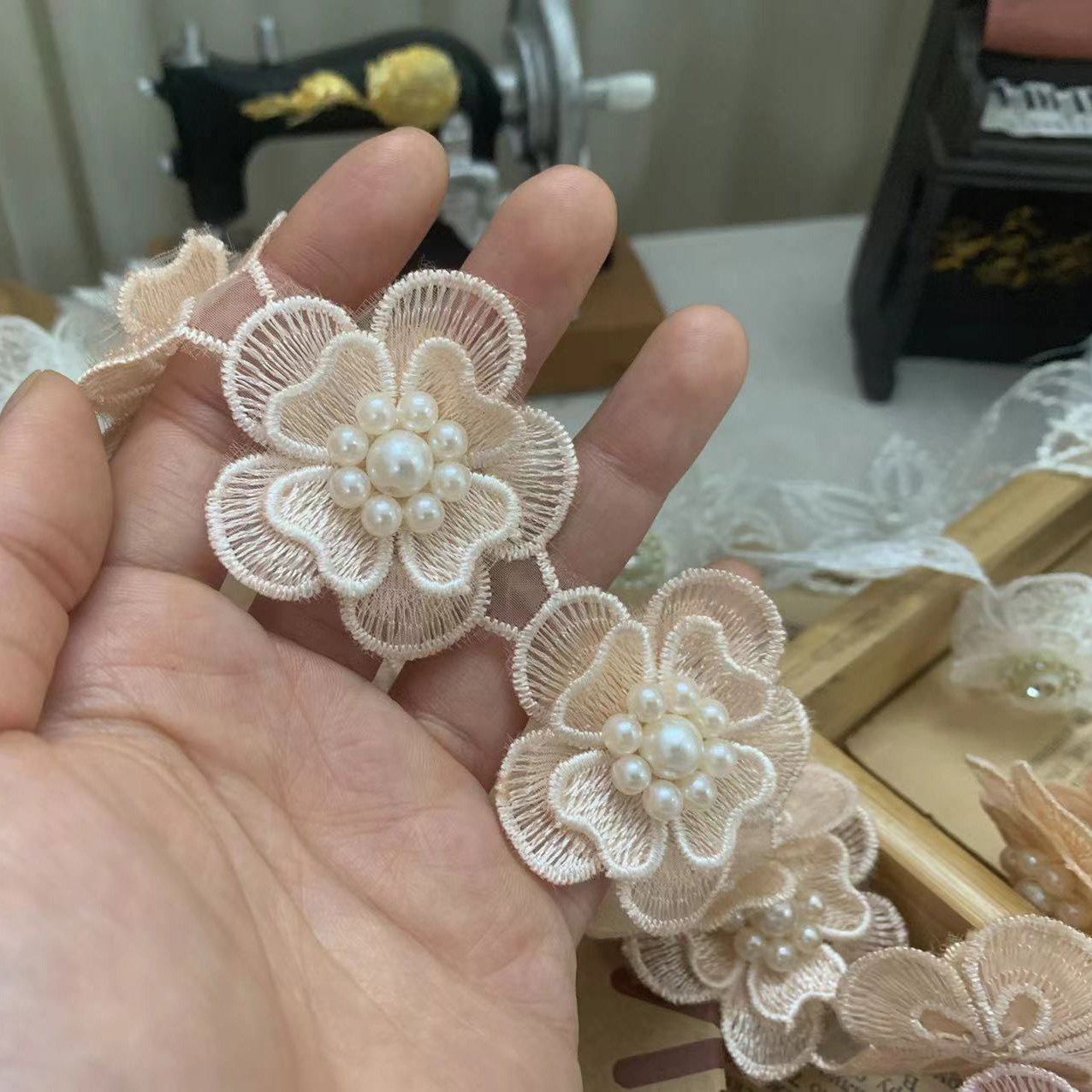 3D Bead Embroidery Lace Trim BT0059