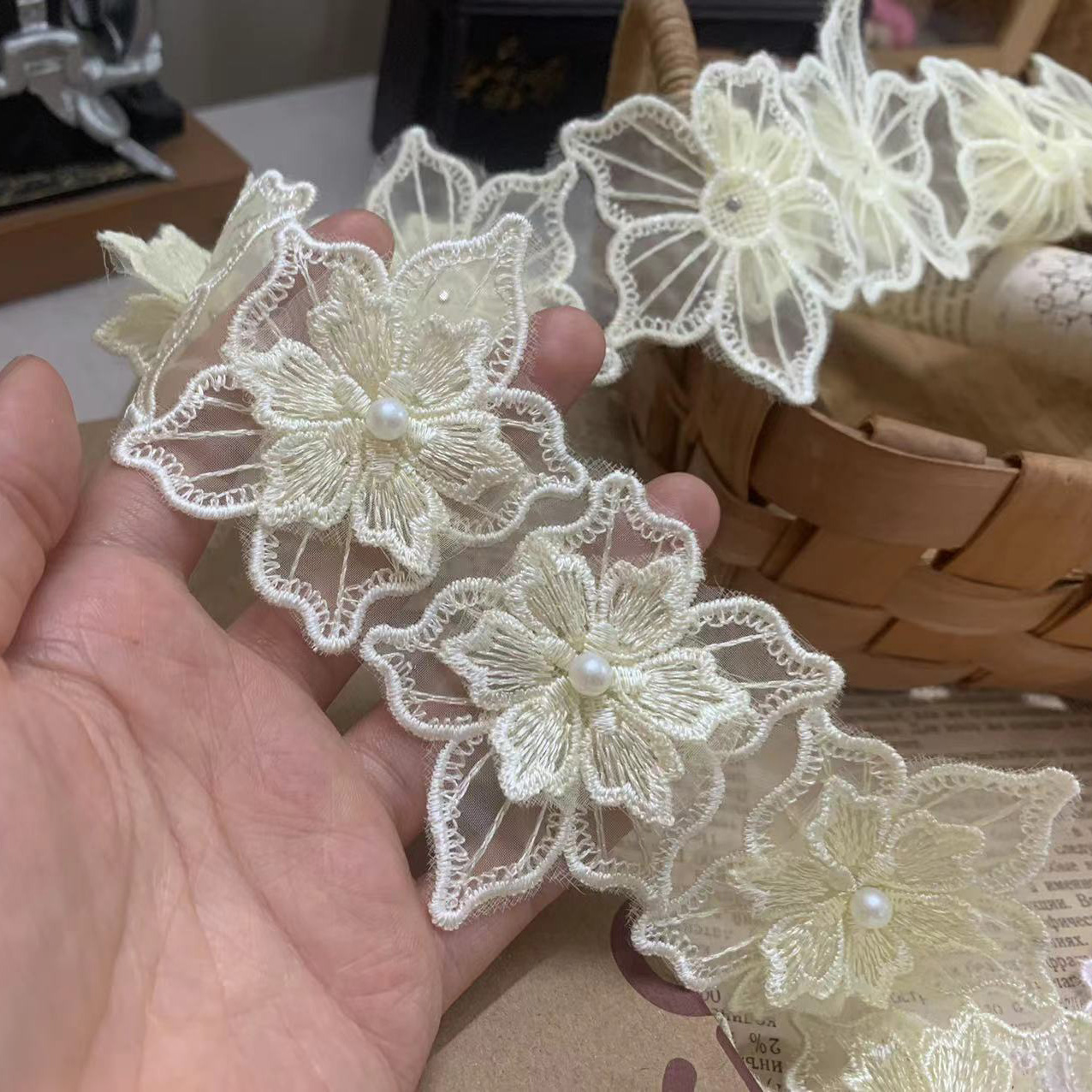 3D Beaded Lace Trims Veil Decoration BT0083-Lace Fabric Shop