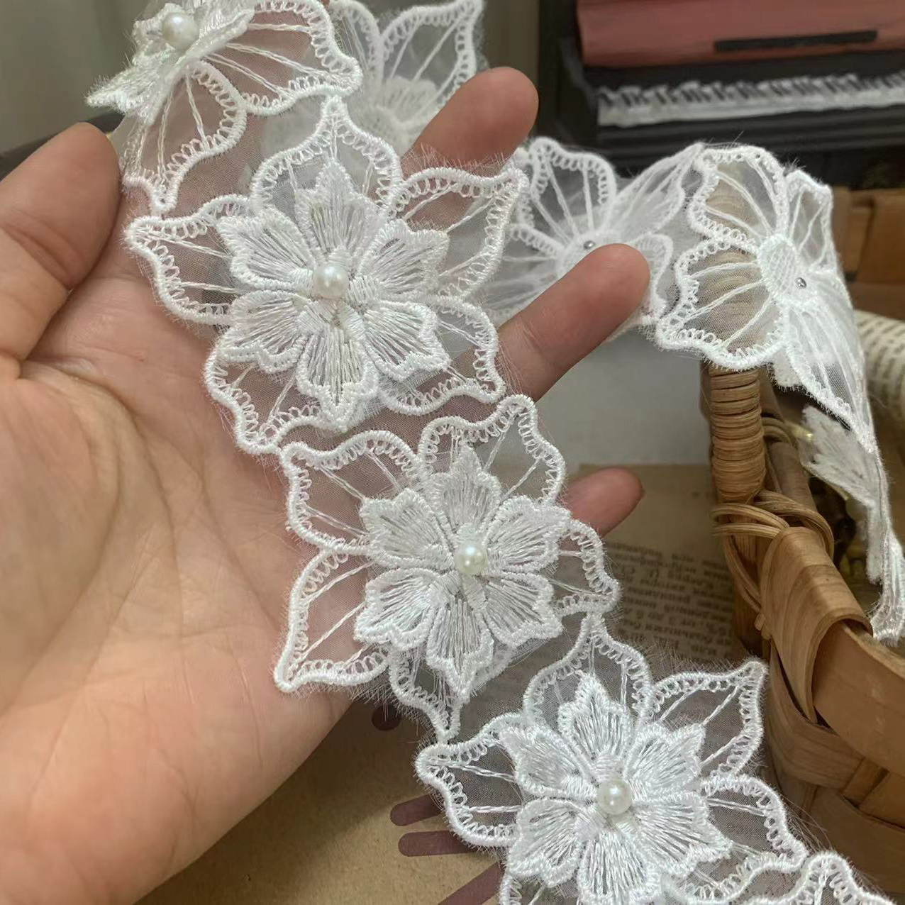 3D Beaded Lace Trims Veil Decoration BT0083-Lace Fabric Shop