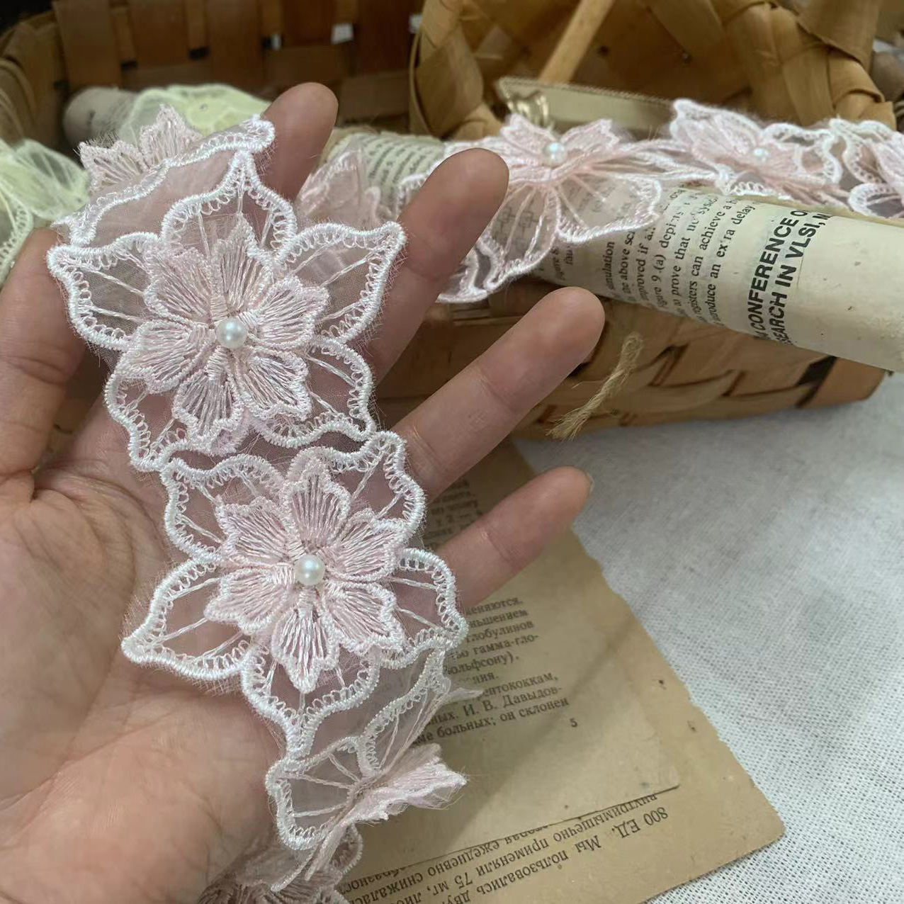 3D Beaded Lace Trims Veil Decoration BT0083-Lace Fabric Shop