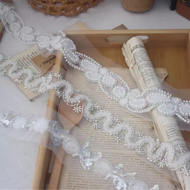 3D Mesh Fabric Beaded Lace Trim BT0145